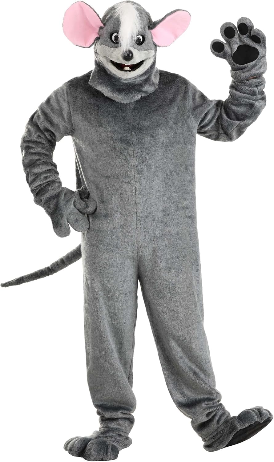 Mouse Mascot Costume with Moving Mouth - Jumpsuit, Mask, Mitts & Slippers for Adults