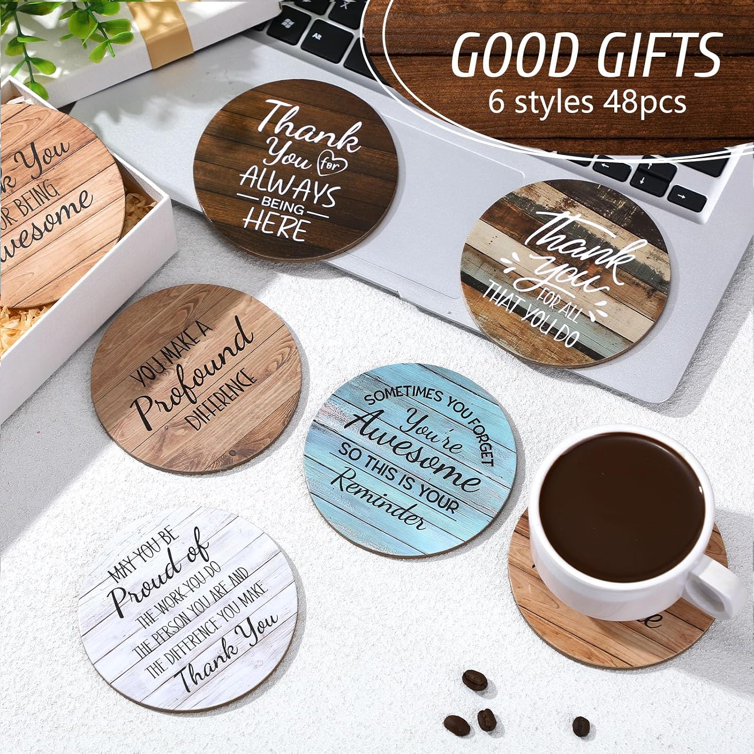 48 Pcs Thank You Appreciation Coasters Set for Teacher, Retro