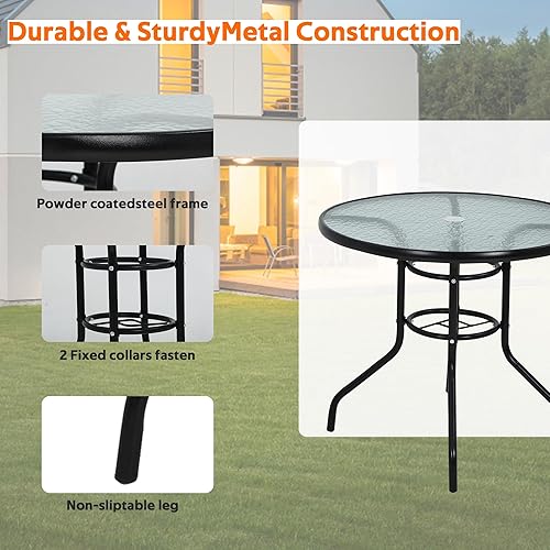 Miniatura 3 de Mesa redonda de patio con agujero para paraguas, mesa de comedor de cristal, mesa de vidrio de metal, muebles de comedor para césped, balcón, patio