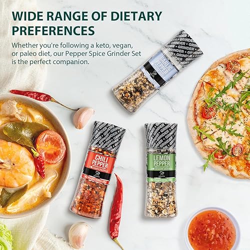 Vista 35 de Soeos Juego de 3 condimentos para especias con molinillos integrados, ajo picante, ajo y hierbas, sal de ajo, juego de regalo de condimentos.