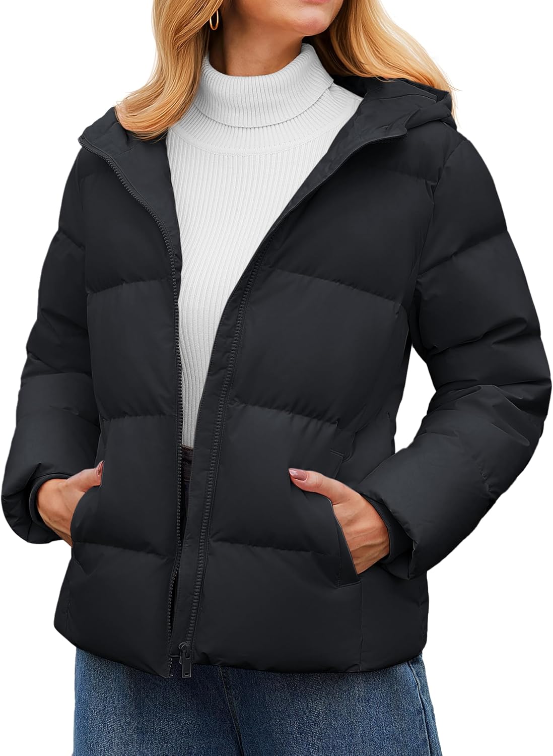 YUCOLEN Womens Down Puffer Jacket Winter Warm Hooded Coats for Women Quilted Lightweight Zip Up Snow Coats