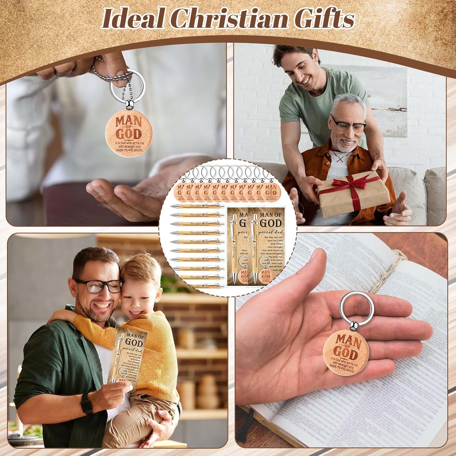 Chiisong Christian Gifts Bulk for Fathers Day Church Man of God Keychain Bible Verse Pen with Scripture Cards for Godfather