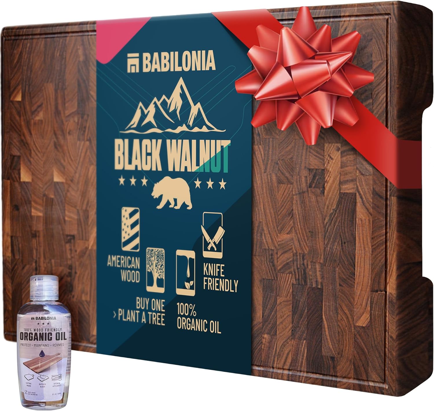 XXL American Black Walnut End Grain Cutting Board - 24 x 15 x 1.7 Inch - Premium Quality & Professional Butcher Block. Heavy Duty Wood Chopping Board for Kitchen (Oil bottle & Plate included) Black Walnut 24"L x 15"W