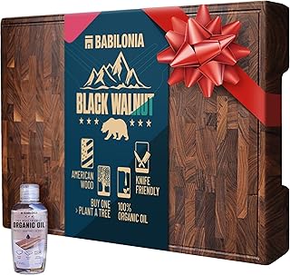 American Black Walnut Cutting Board (ExtraThick 1.7"), Premium Quality & Professional Butcher Block. Heavy Duty End Grain Wood Chopping Board 15.7"L x 10.2"W (Oil bottle & Plate included)