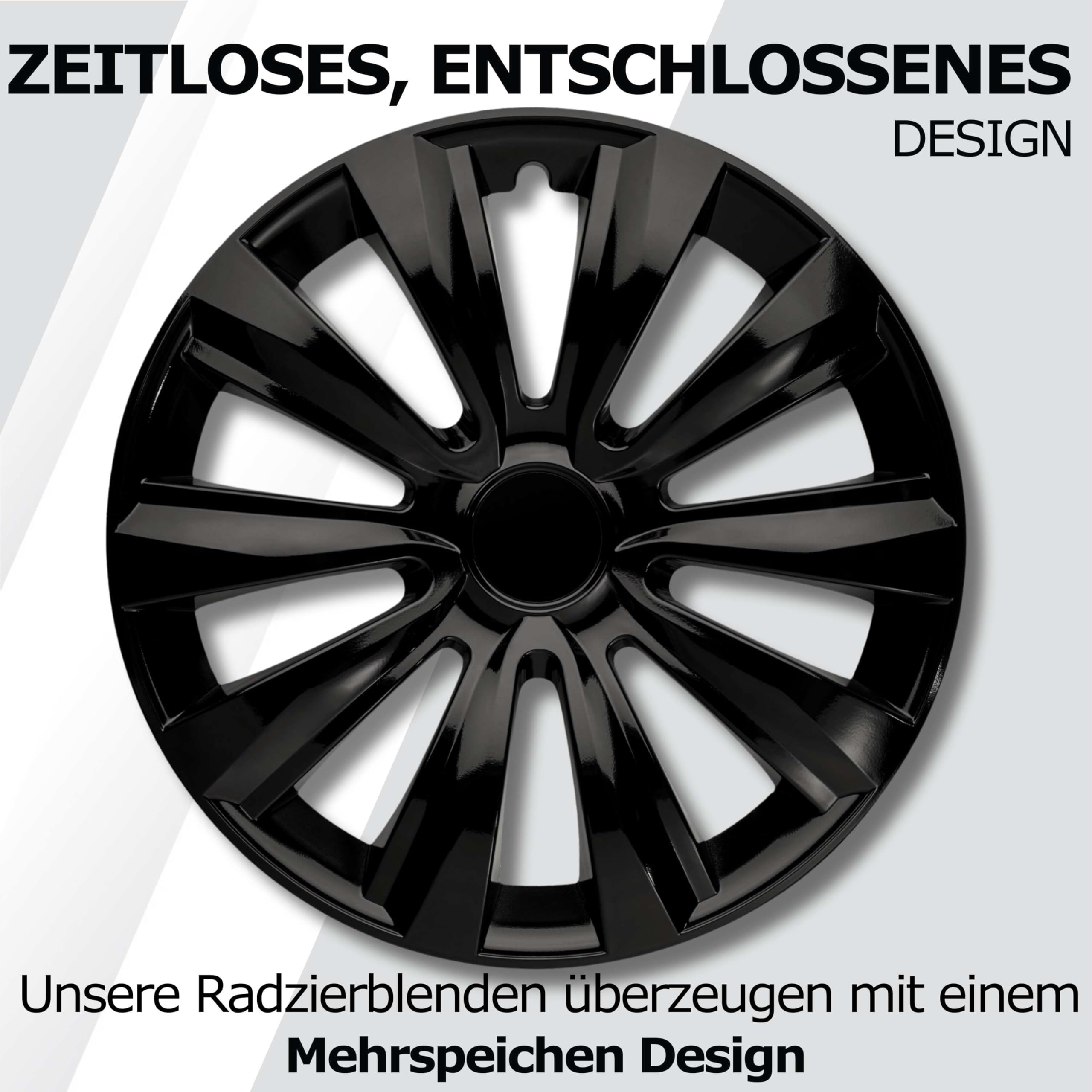 Radkappen 15 Zoll Schwarz Radzierblenden 4er-Set Deltanos für Stahlfelgen | Zierkappen, Radblenden & Felgenabdeckung, rostfrei & witterungsbeständig, einfache Clip-Montage, für die meisten Automarken
