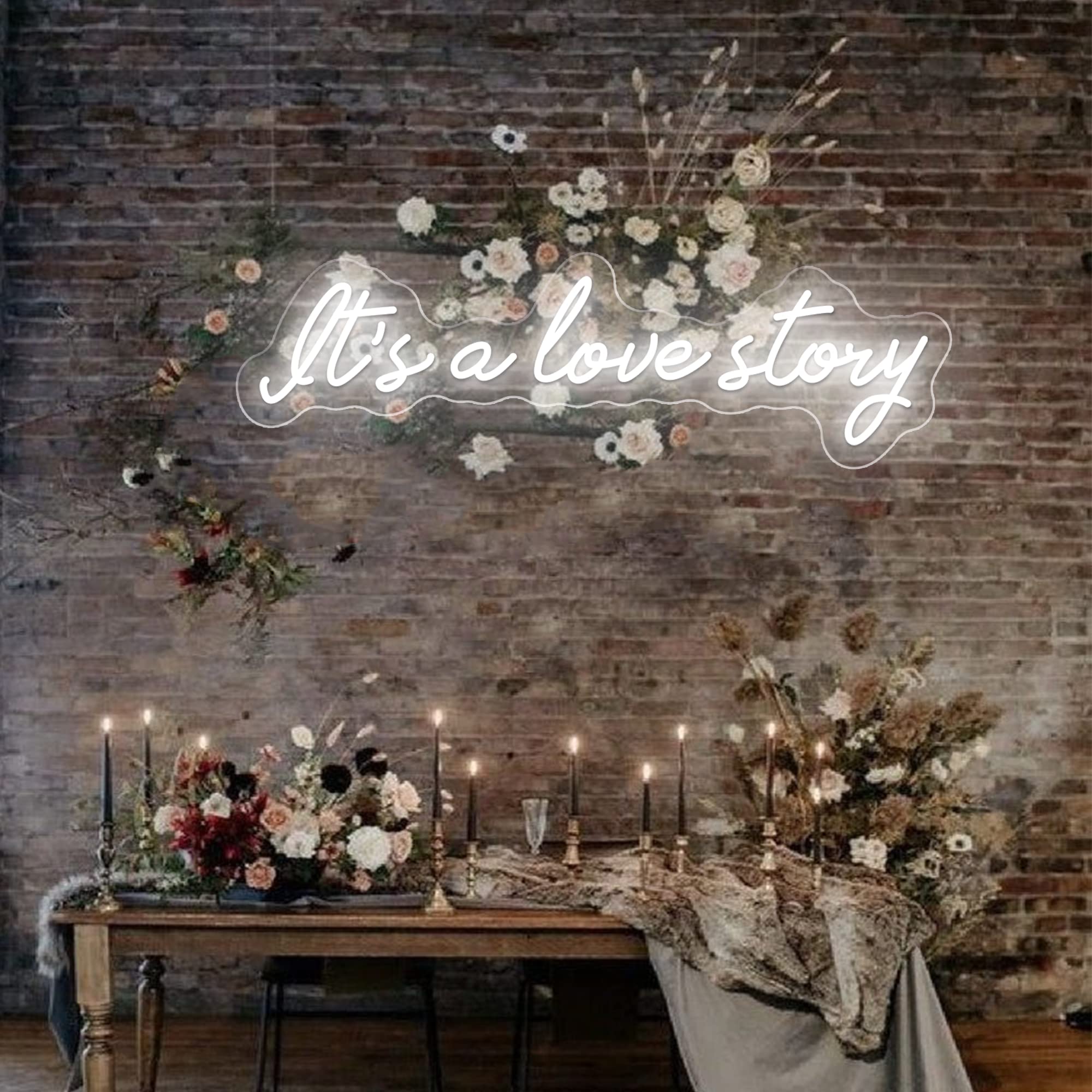 Letreros de neón para decoración de pared, letrero de neón LED grande con texto en inglés "It's A Love Story", letreros de luces de neón personalizados para dormitorio, decoración de boda, compromiso,