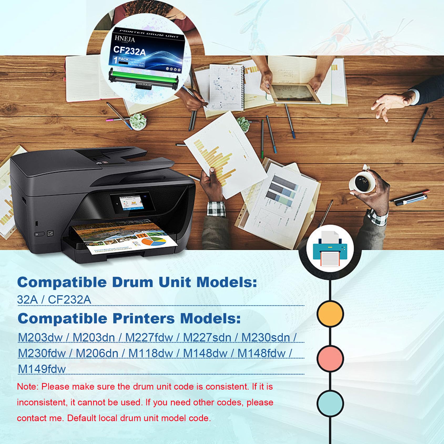 Unità Tamburo CF232A, Unità Imaging 32A Compatibile per HP M118dw M148dw M148fdw M149fdw M206dn M203dw M203dn M227fdw M227sdn M230sdn Stampante | Alta Capacità | 23000 Pagine,Black-1 Pack