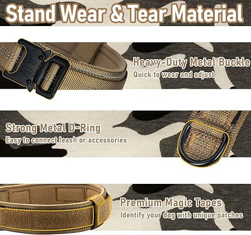 Miniatura 5 de Collar táctico para perro, collar ajustable de entrenamiento militar con mango suave, correas de nailon reflectantes, hebilla de metal resistente
