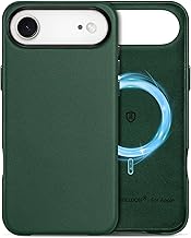 SHIELDON Basic Genuine Leather Case for iPhone Air 6.5 Inch 5G 2025, Standard Case [Wireless Charging][Metal Buttons] Slim Leather Case, Midnight Green