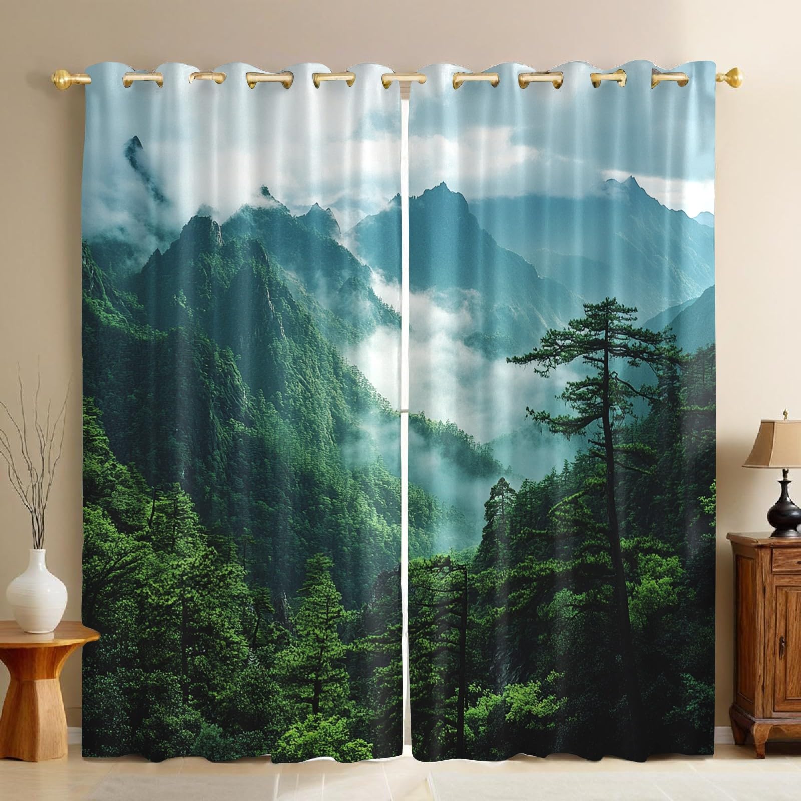 Rideaux occultants contre le froid et le bruit motif forêt 245cm