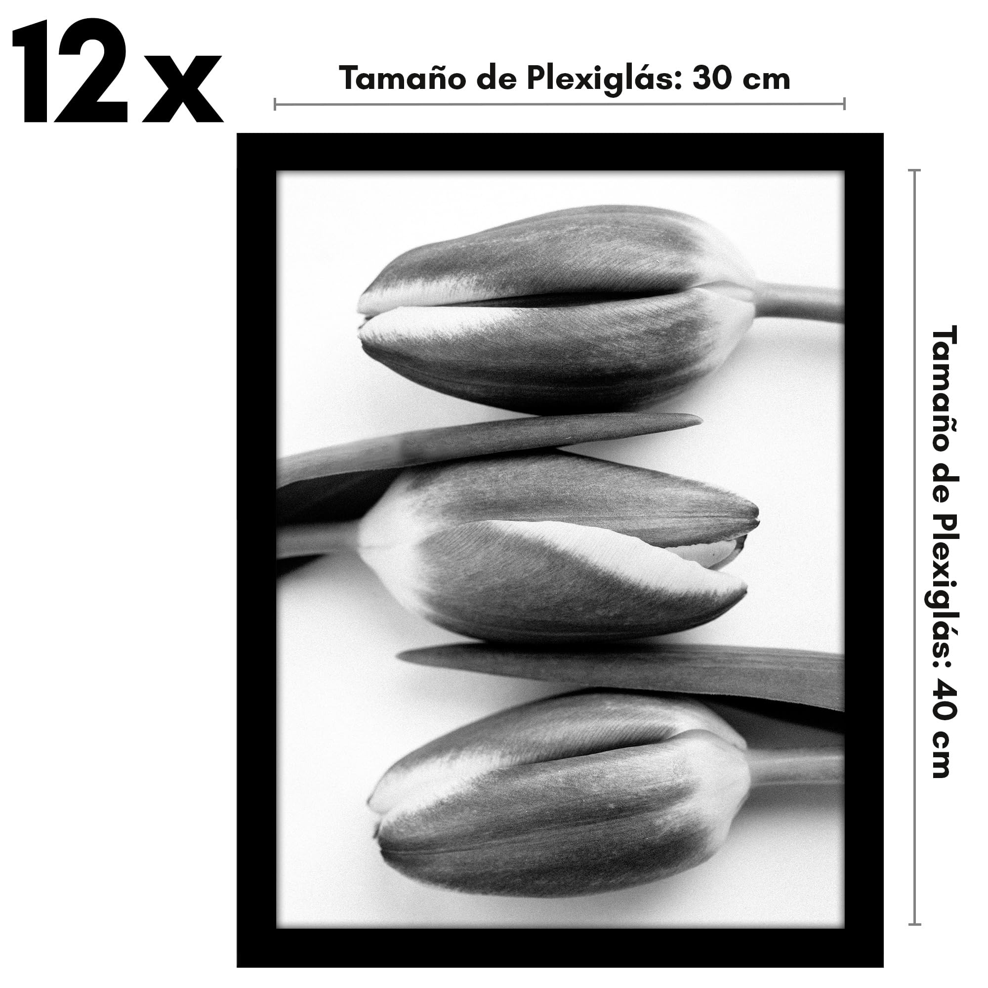 Americanflat Marcos de Fotos de 30x40 cm en Negro - 12 Unidades - Marcos de Galería 40x30 cm con Cubierta de Plástico Resistente Pulido y Ganchos para Colgar - para Fotos Pared