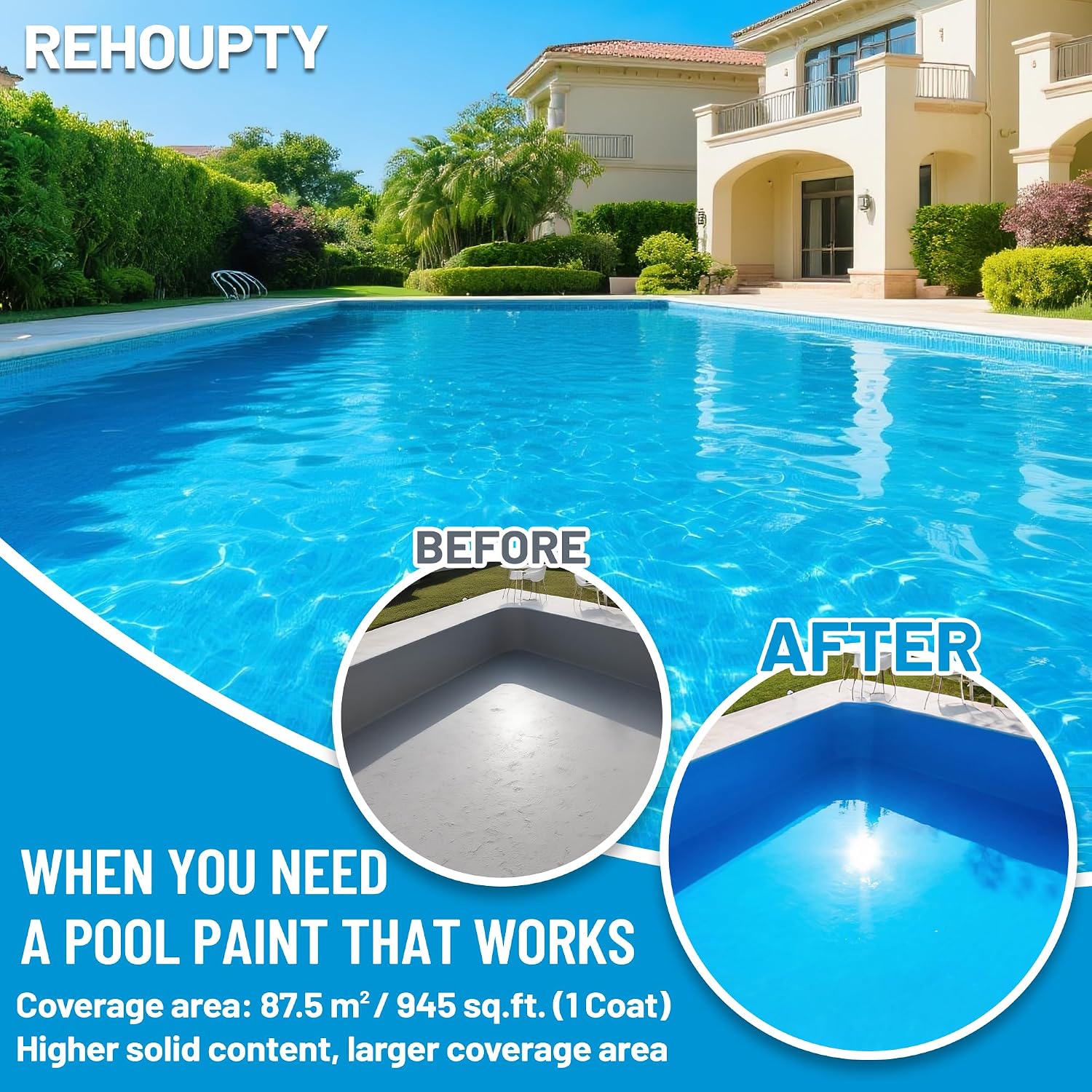 Pool Paint Ocean Blue 3.5 Gal, Water-Based Acrylic Resin Concrete Coating | Quick-drying Waterproof Coating, Durable For Concrete & Fiberglass, Underground & Aboveground Pond
