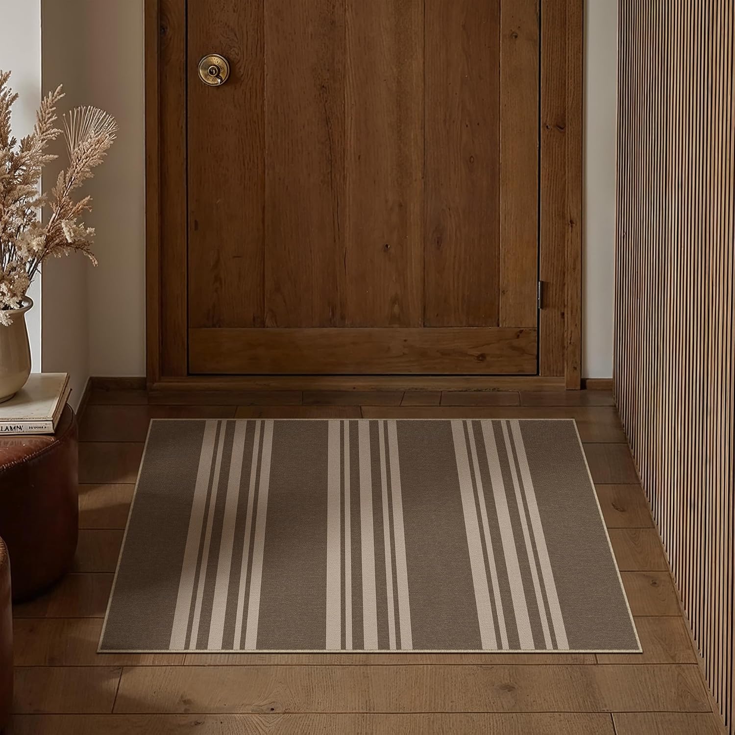 PureCozy Striped Easy Jute Rug 2x3 Brown Entryway Carpet Washable Non Slip Door Mat Farmhouse Neutral Non Shedding Entry Small Indoor Outdoor Rug for Kitchen Bedroom Mudroom Bathroom