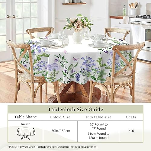 Miniatura 7 de Eikione Mantel redondo de 60 pulgadas, mantel floral de poliéster, impermeable, sin manchas, sin arrugas, cubierta de mesa para interiores y