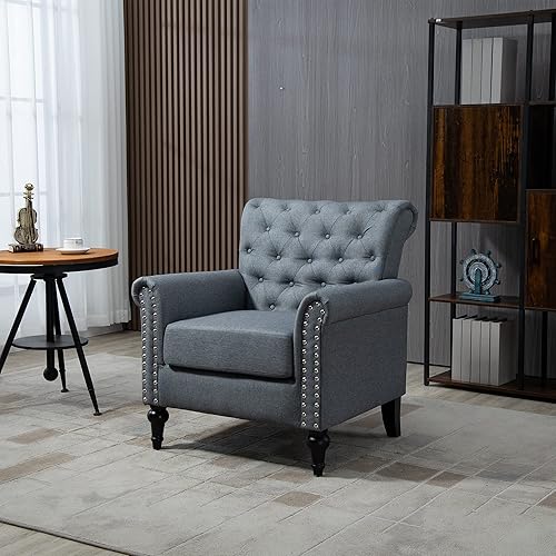 Miniatura 7 de Deolme Silla decorativa gris para sala de estar, silla de club compacta moderna de mediados de siglo, silla de brazo para dormitorio, silla tapizada