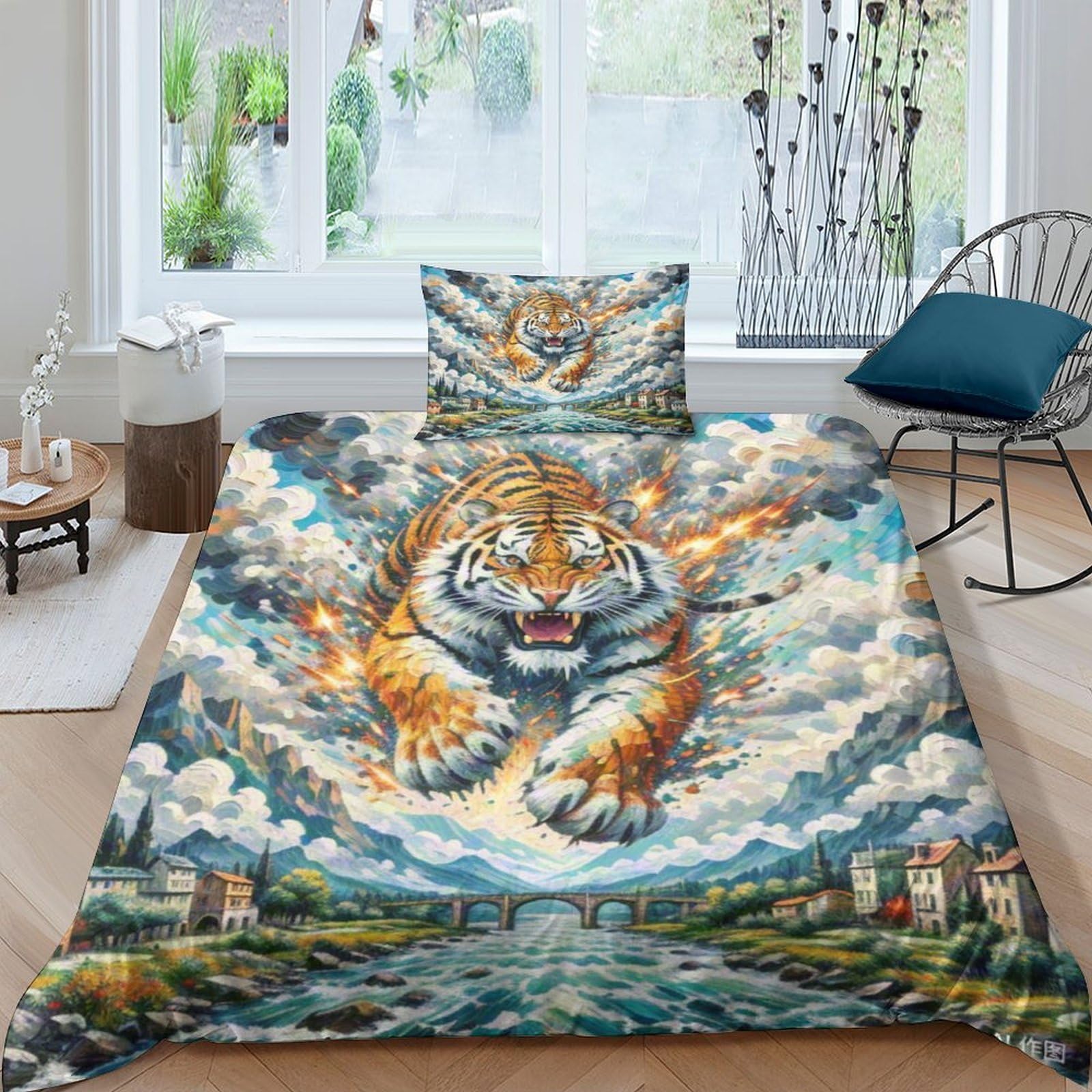 Housse de couette tigre 3D thermorégulatrice et facile à laver