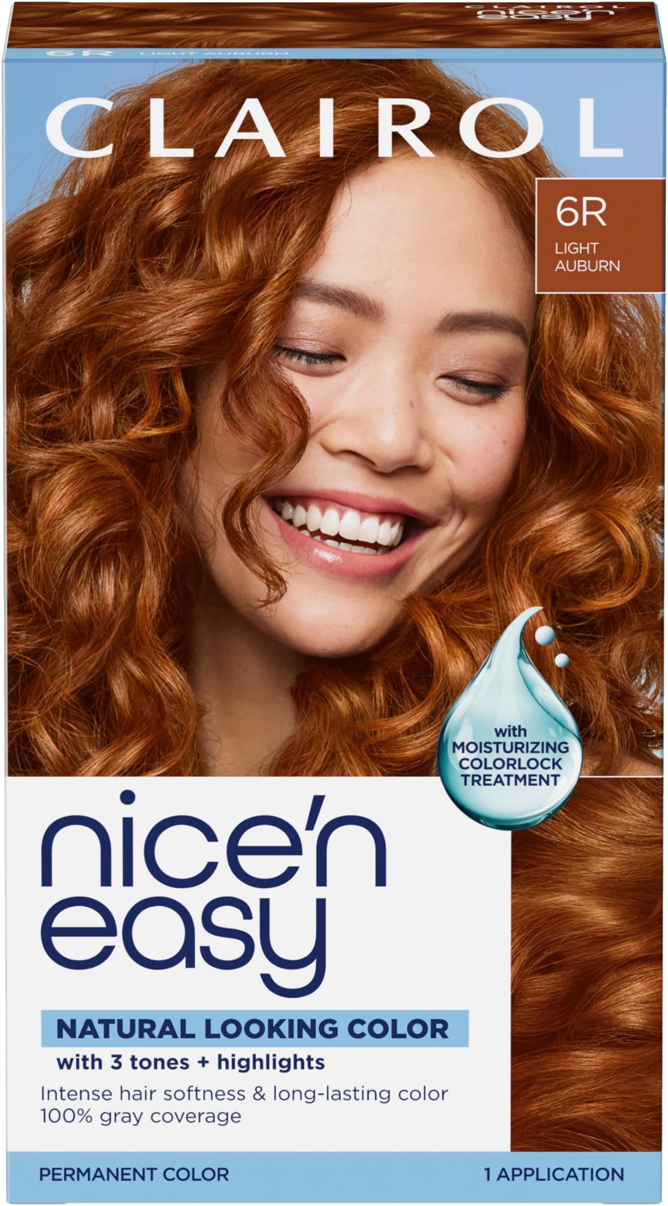 Clairol Nice'n Easy Permanent Hair Dye, 6R Light Auburn Hair Color, Pack of 1 - Packaging May Vary