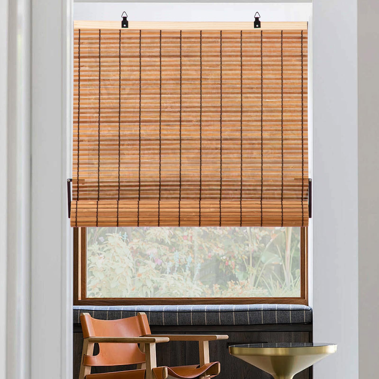 Bambusrollos - Blickdicht, Sonnenschutz und Sichtschutz für Türen/Fenster (Hellbraun, 120 x 180 cm)