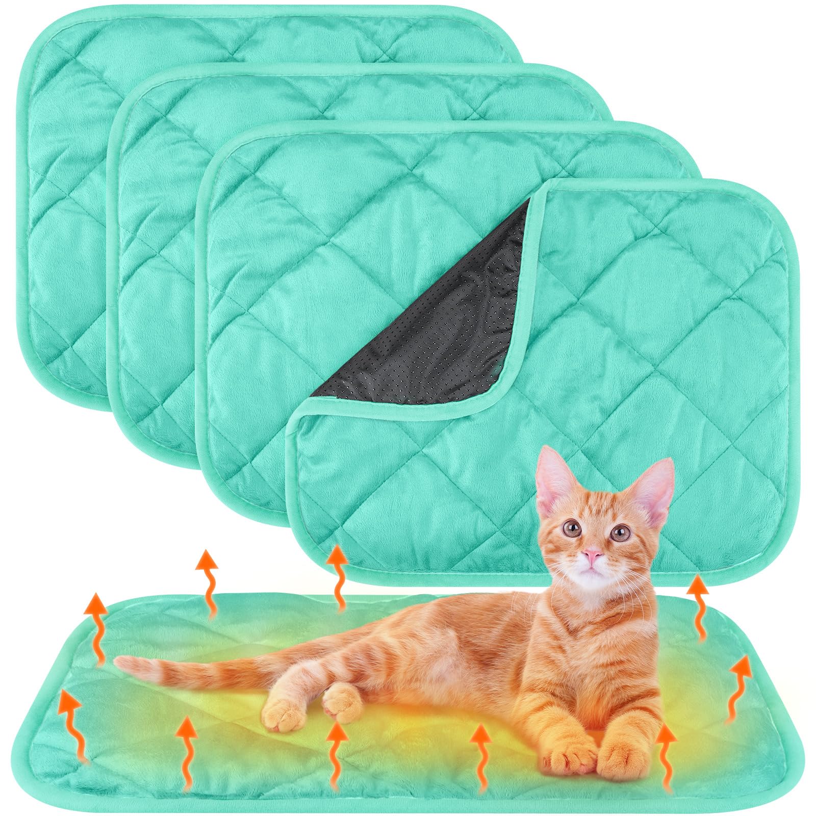 4 Pack Self Heating Cat Pad Self Warming Dog Mat, 16 x 20 Inch, Mint Blue