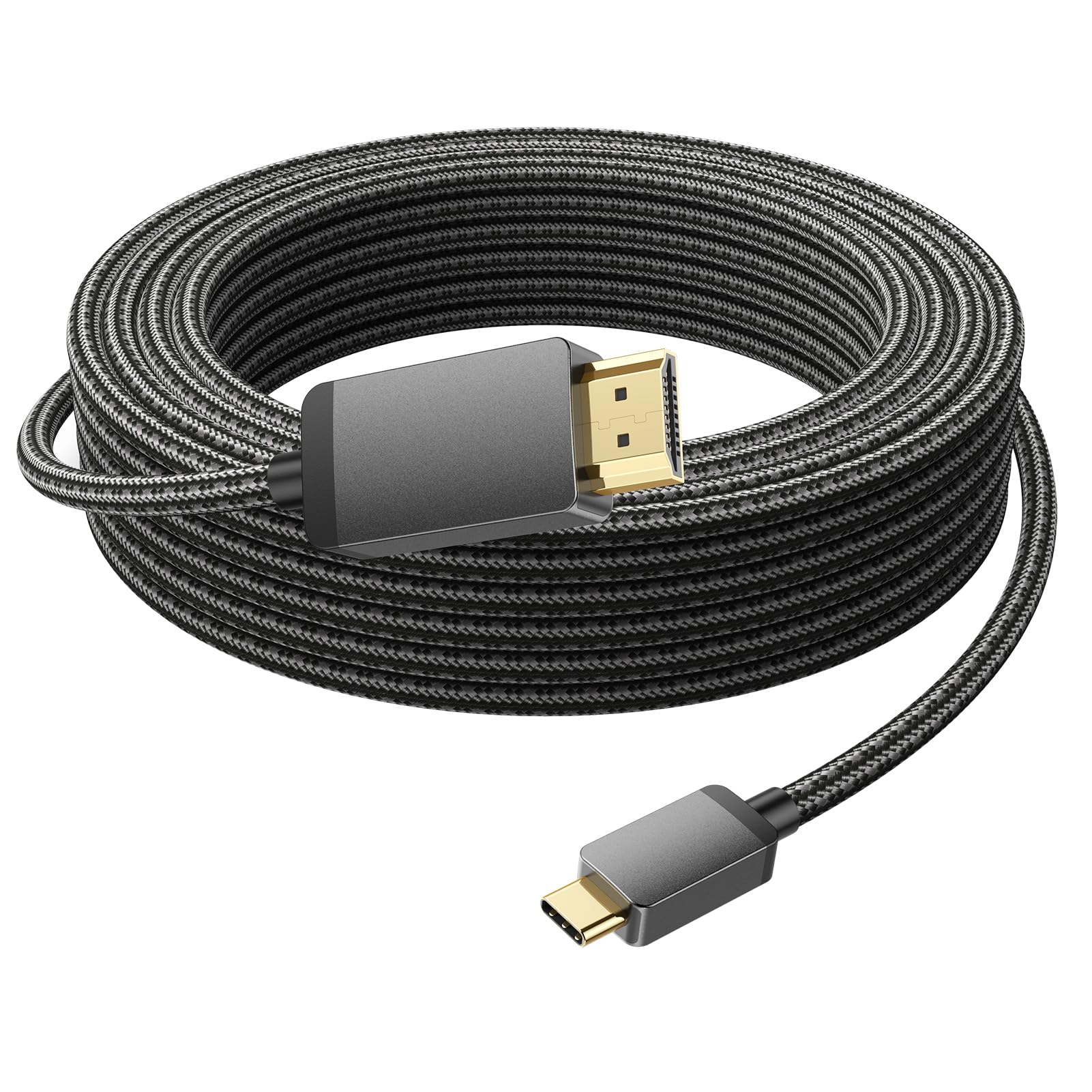 15ft usb c to hdmi cable 4k, high speed 15 ft type-c to hdmi cord-braided, thunderbolt 3/4/5 compatible for pc, monitor, tv, projector, galaxy s8 to s23, iphone 15/16, macbook, ipad pro, dell xps