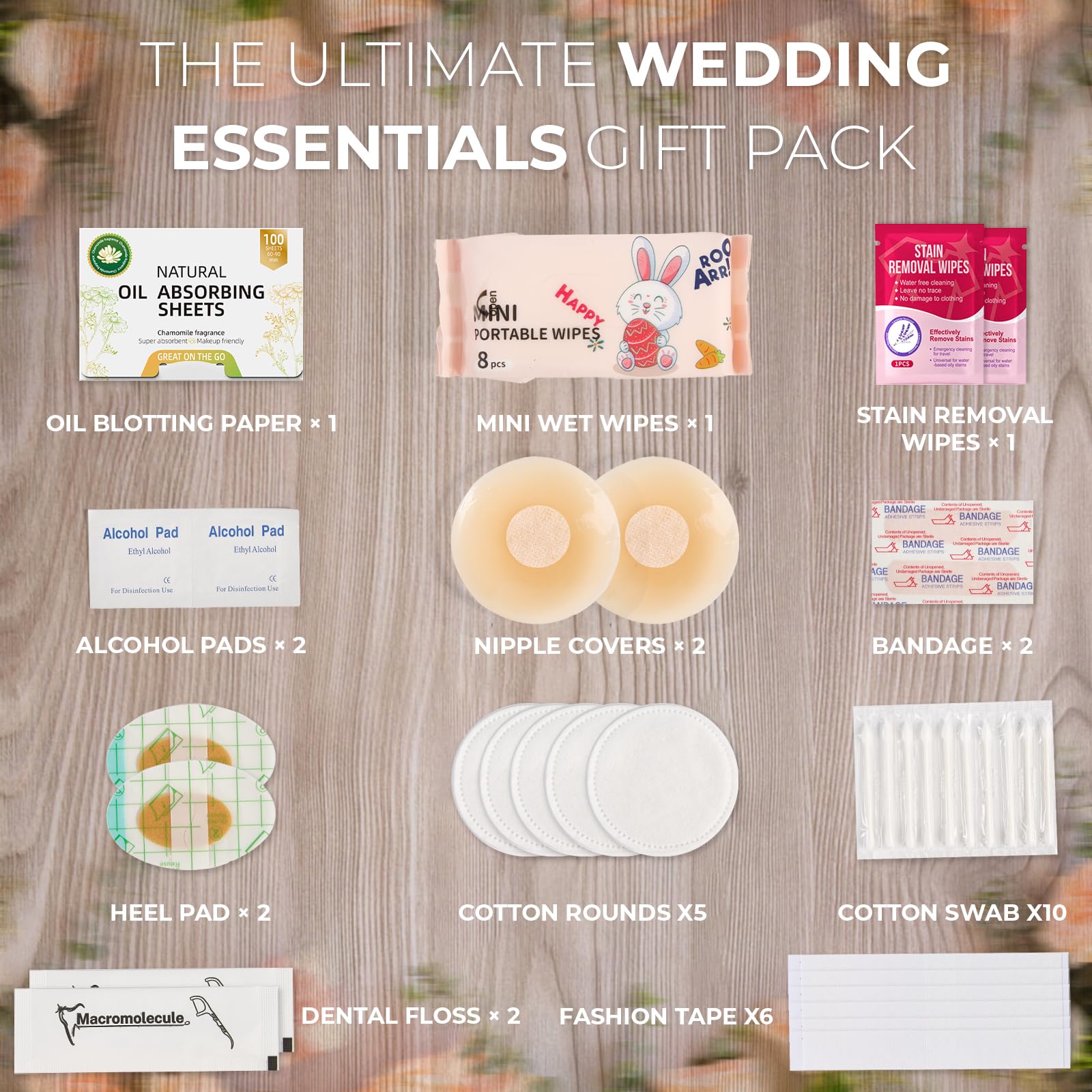AOLRNALI Kit de emergencia nupcial para el día de la boda, juego de supervivencia esencial para la novia del equipo, kit de viaje imprescindible de más de 30 elementos esenciales con bolsa de