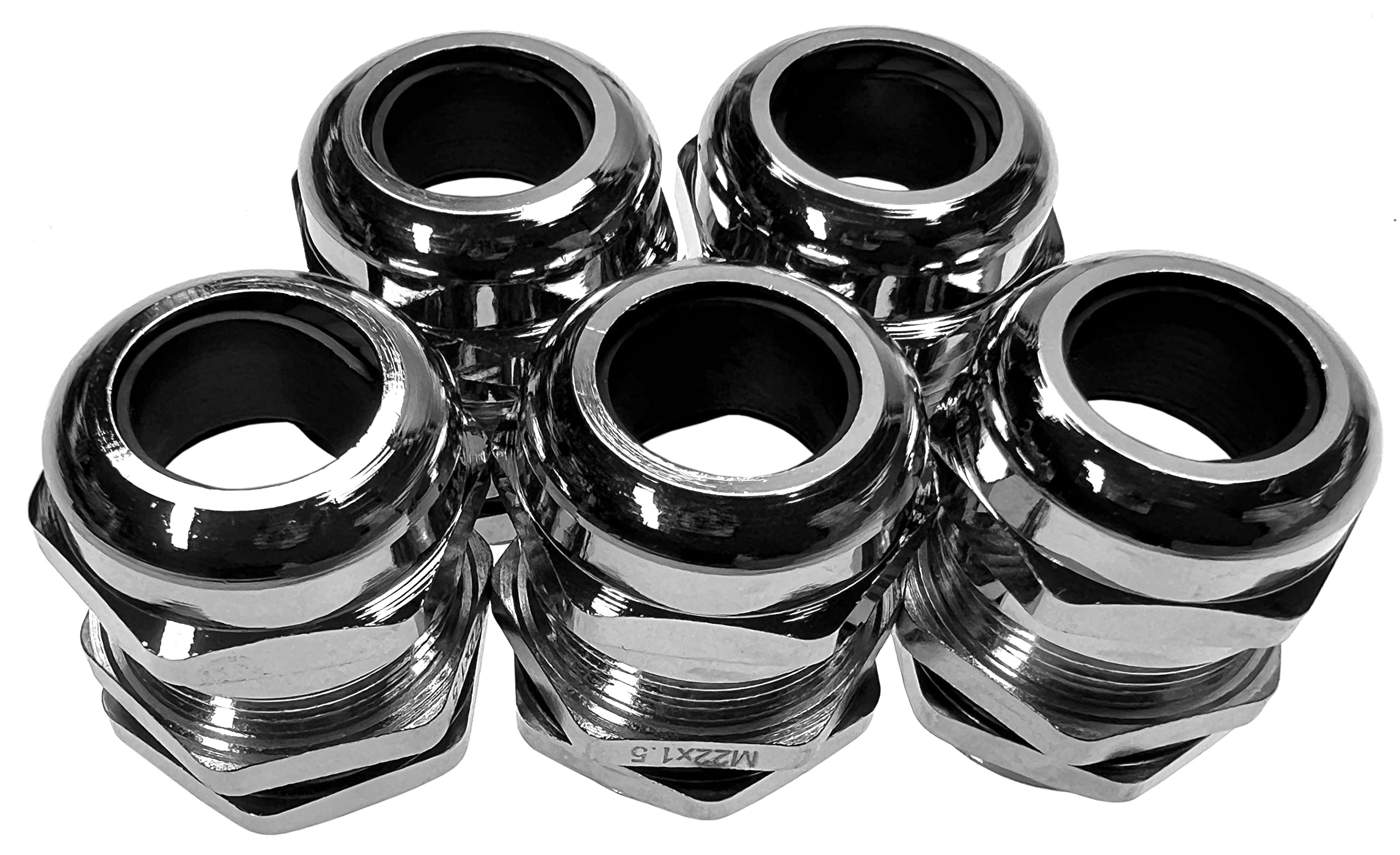 Prensaestopas M22x1,5 de latón niquelado IP68 con contratuerca para cables de 10-14 mm