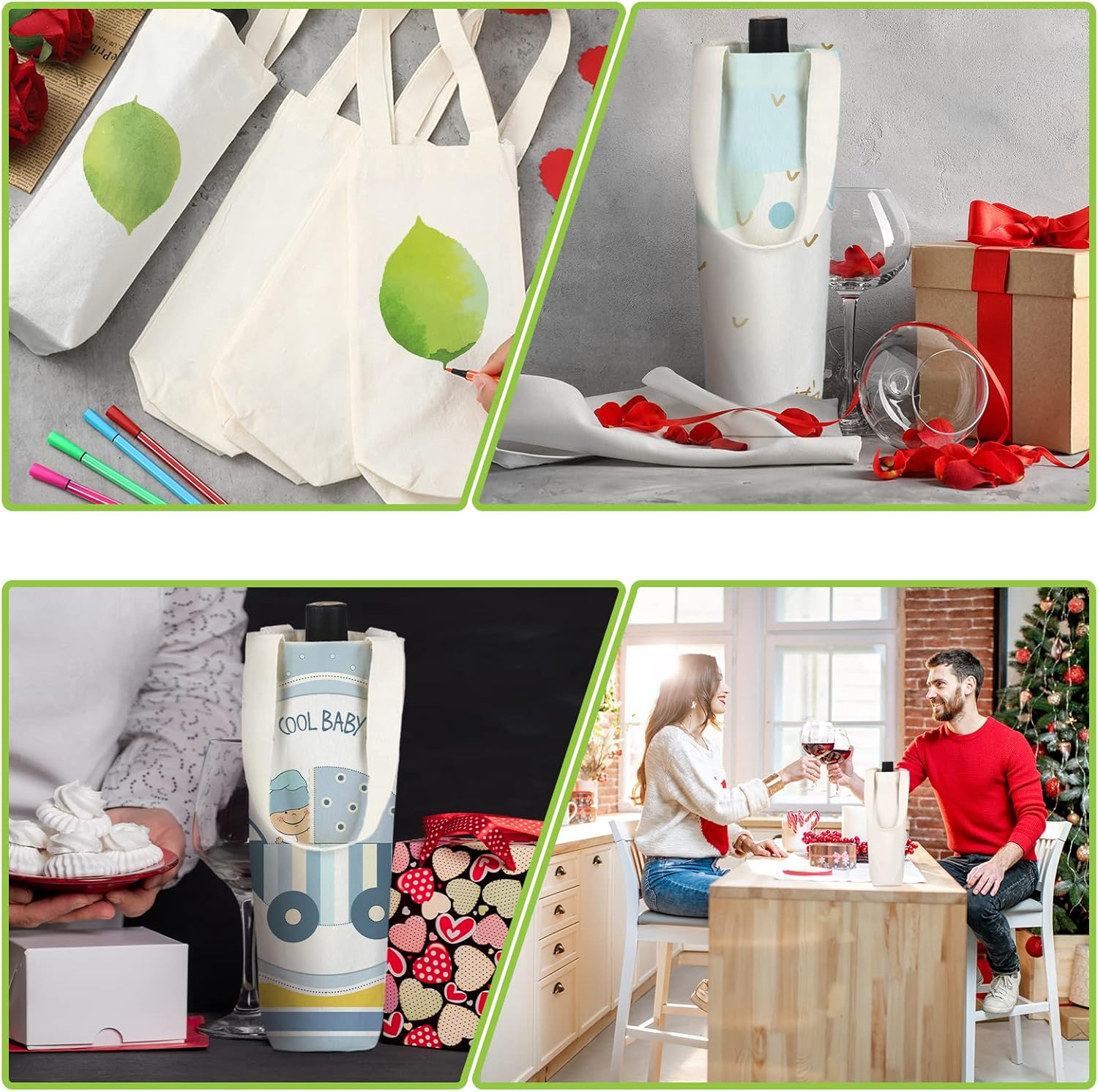 Hoolerry 24 Pcs Canvas Wine Bag with Handle 12 Inch Burlap Sublimation Blank Bottle Gift Tote Reusable Washable Wine Carrier Tote Purse Carrier for Travel Weddings Christmas Holiday Birthdays Party