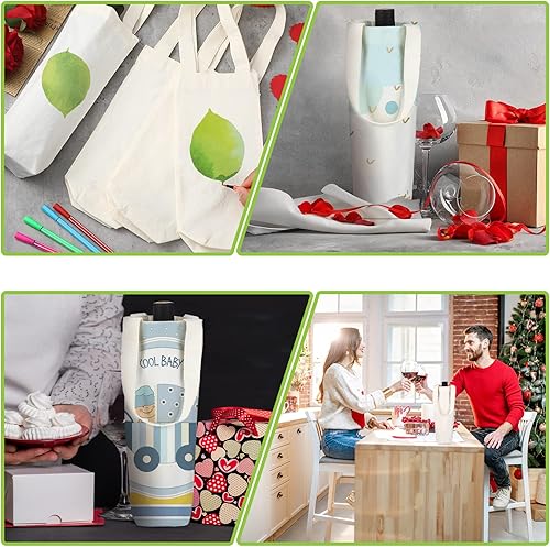 Vista 11 de Hoolerry 12 bolsas de lona para vino con asa de 12 pulgadas, reutilizables, sublimación, botella de vino en blanco, bolsa de regalo, bolsa lavable