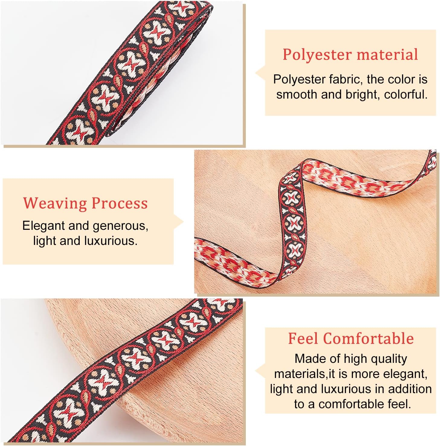FINGERINSPIRE 20 Yards/18.3m 11mm Red Black Vintage Jacquard Ribbon White Floral Butterfly Pattern Embroidered Woven Trim Ethnic Retro Jacquard Trim for Sewing Embellishment Craft Supplies - Image 5