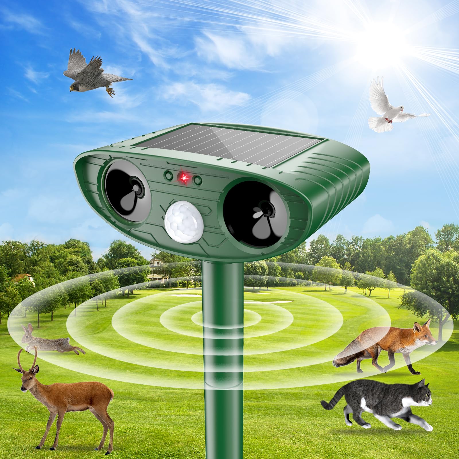 Repellente per Gatti Ultrasuoni, Repellente Solare con Rilevatore di Movimento, Impermeabile Repellente per Gatti da Esterno, Allontanare i Animali dal Giardino per Volpi, Scoiattoli, Cani