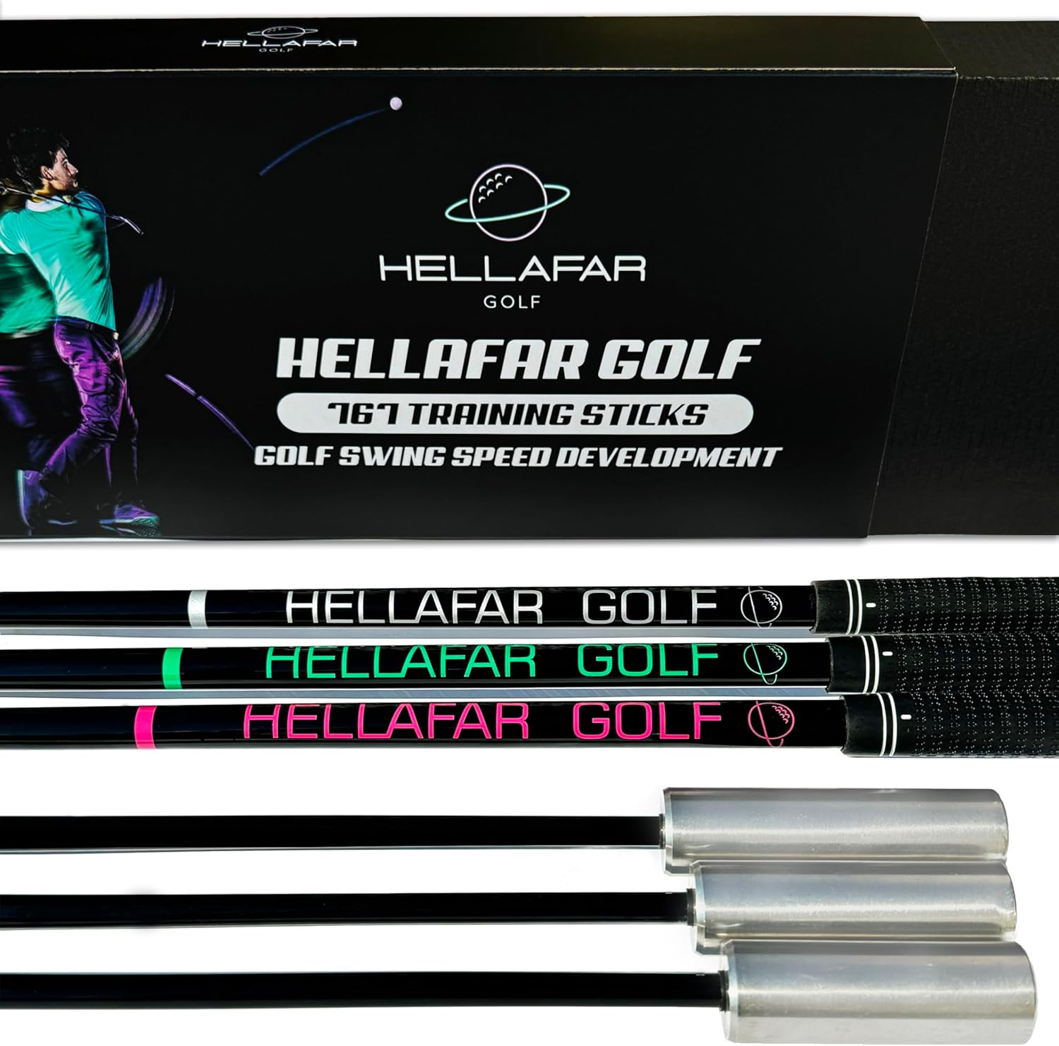 Golf Swing Speed Training Sticks | Increasing Club Head Speed and Distance | 6 Month Swing Stick Training Program | Includes 3 Weighted Golf Speed Sticks w/Bonus Stretch Program