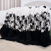 Chenille Chunky Knit Blanket Soft Fluffy Handmade Throw Blanket for Couch Sofa Bed and Home Décor Carriediosa (Black White Contrast 50" x 60")