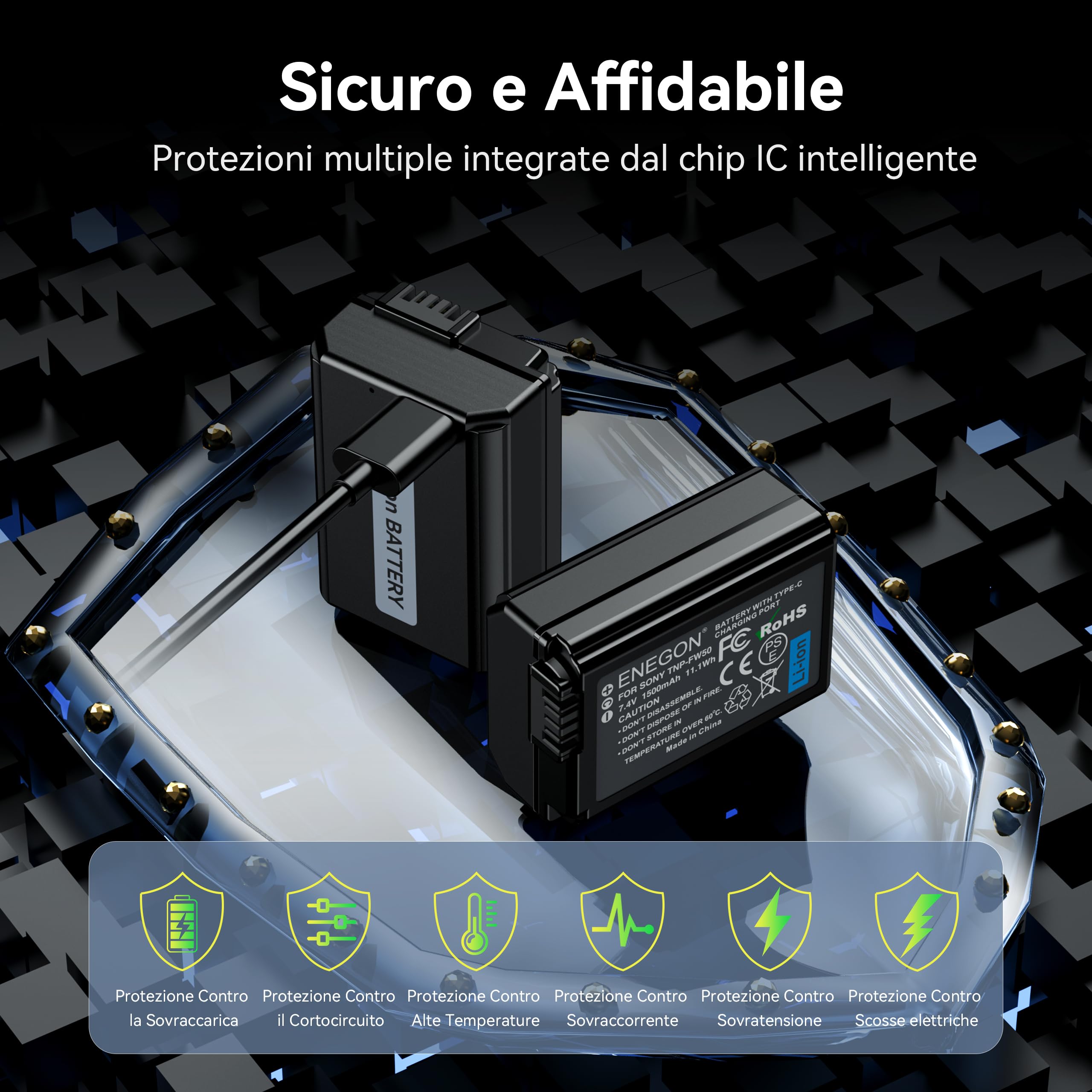 ENEGON NP-FW50 Batteria di ricambio USB-C a carica diretta 1500 mAh,compatibile con Sony ZV-E10 NEX 3/5/7 e SLT-A, Sony A7, A7SII, A7R, A7RII, A3000, A6000, A6500, A6300, A55, A51