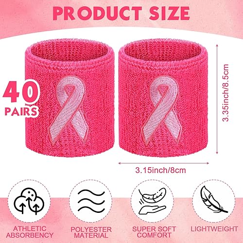 Miniatura 2 de Jerify 80 pulseras de cinta rosa a granel, para concientización sobre el cáncer de mama, pulseras atléticas para deportes, correr, baloncesto,