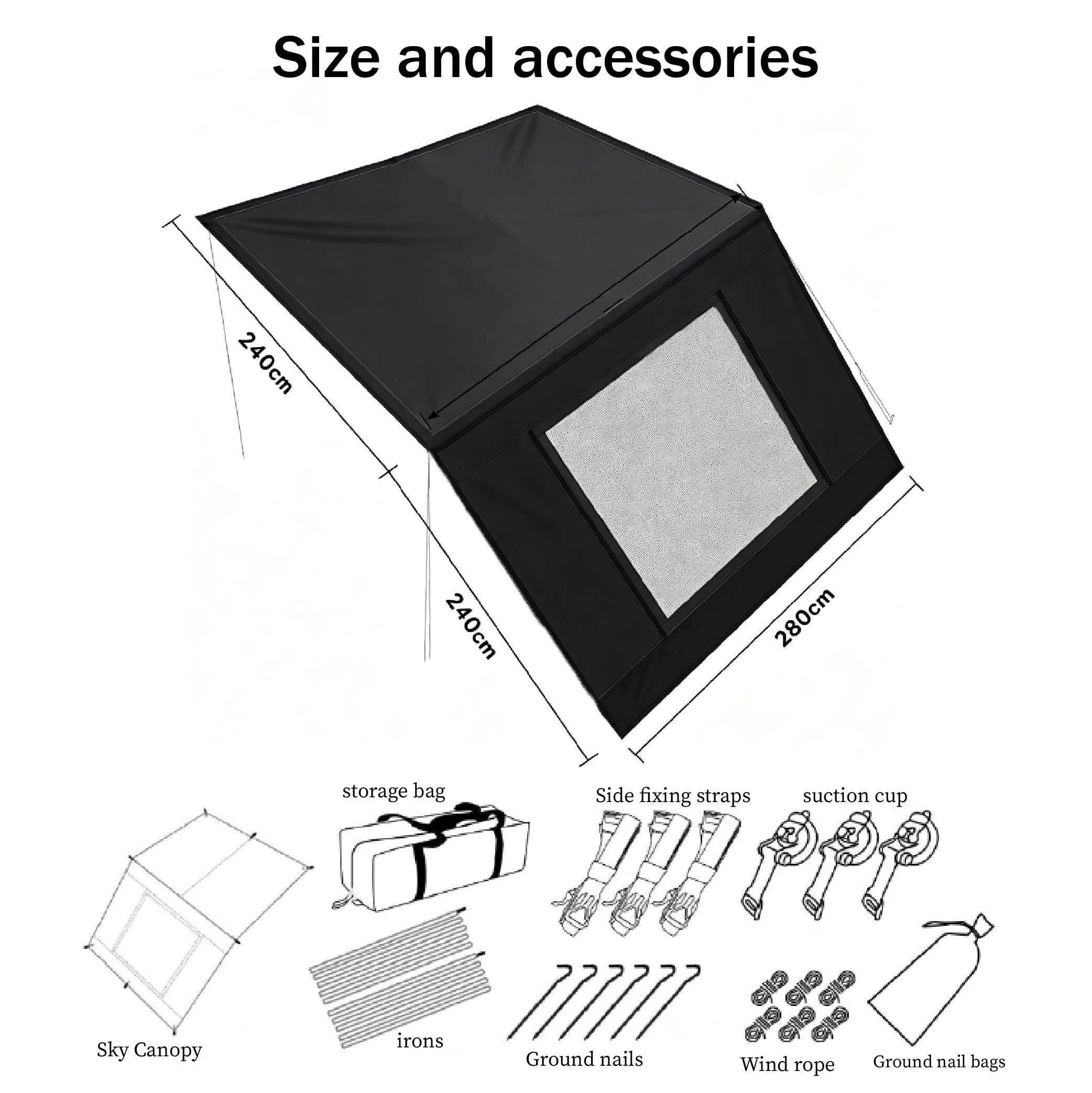 Tendalino Auto per Volvo V90 Cross Country 2016-2020, Tenda da Campeggio per SUV con Tessuto Impermeabile UV, Montaggio Rapido Ventilato per Viaggi,A-Black