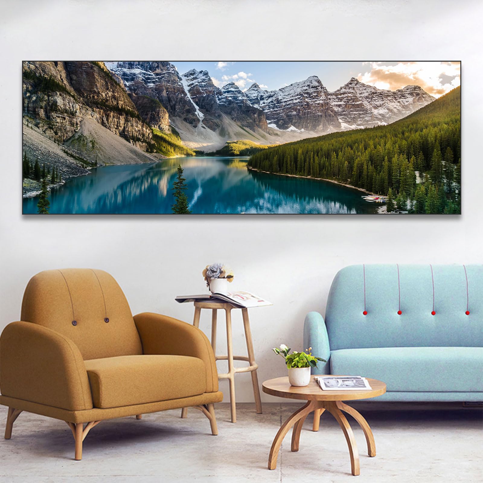 Cuadros en lienzo, imágenes panorámicas modernas de montaña, paisaje natural, grande, XXL, dormitorio, salón, decoración de pared, pared, puesta de sol, mar, playa, sin marco (C, 50 x 150 cm, sin