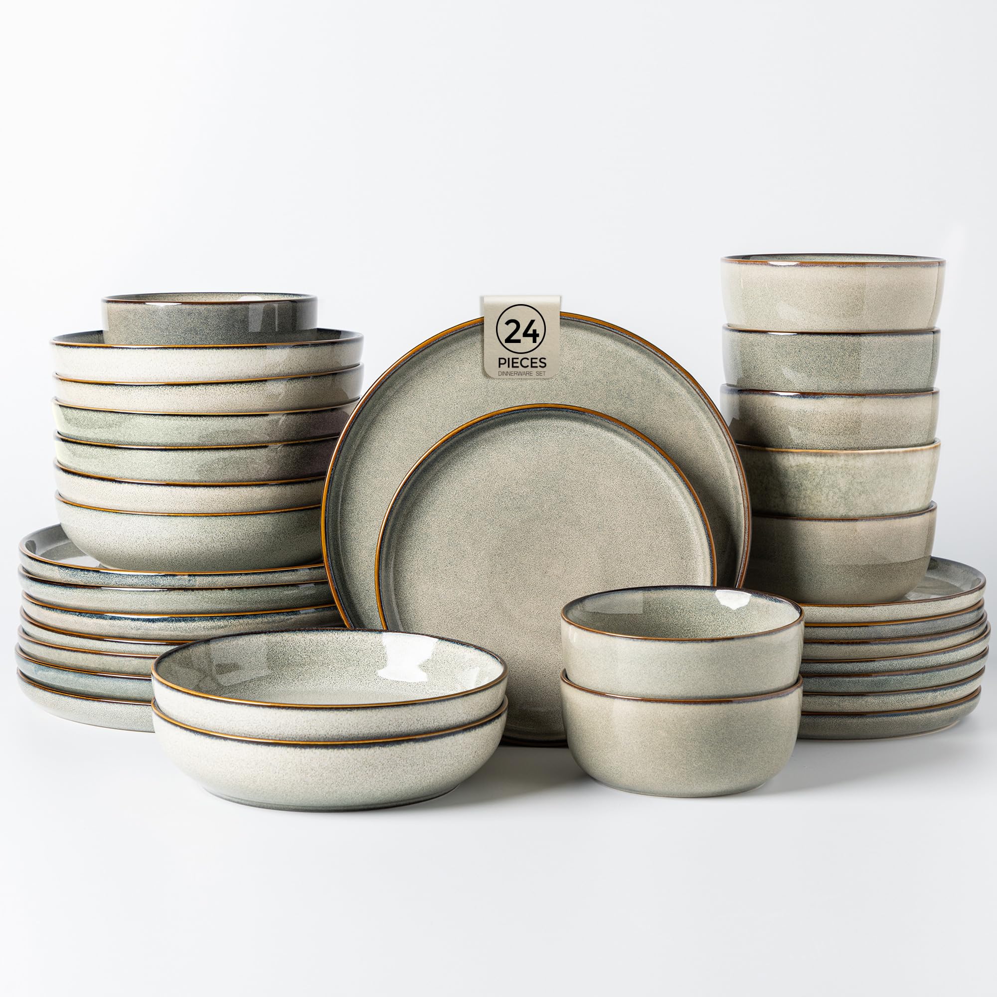GBHOME Dinnerware Sets for 6, 24 Pieces Ceramic Plates and Bowls Set