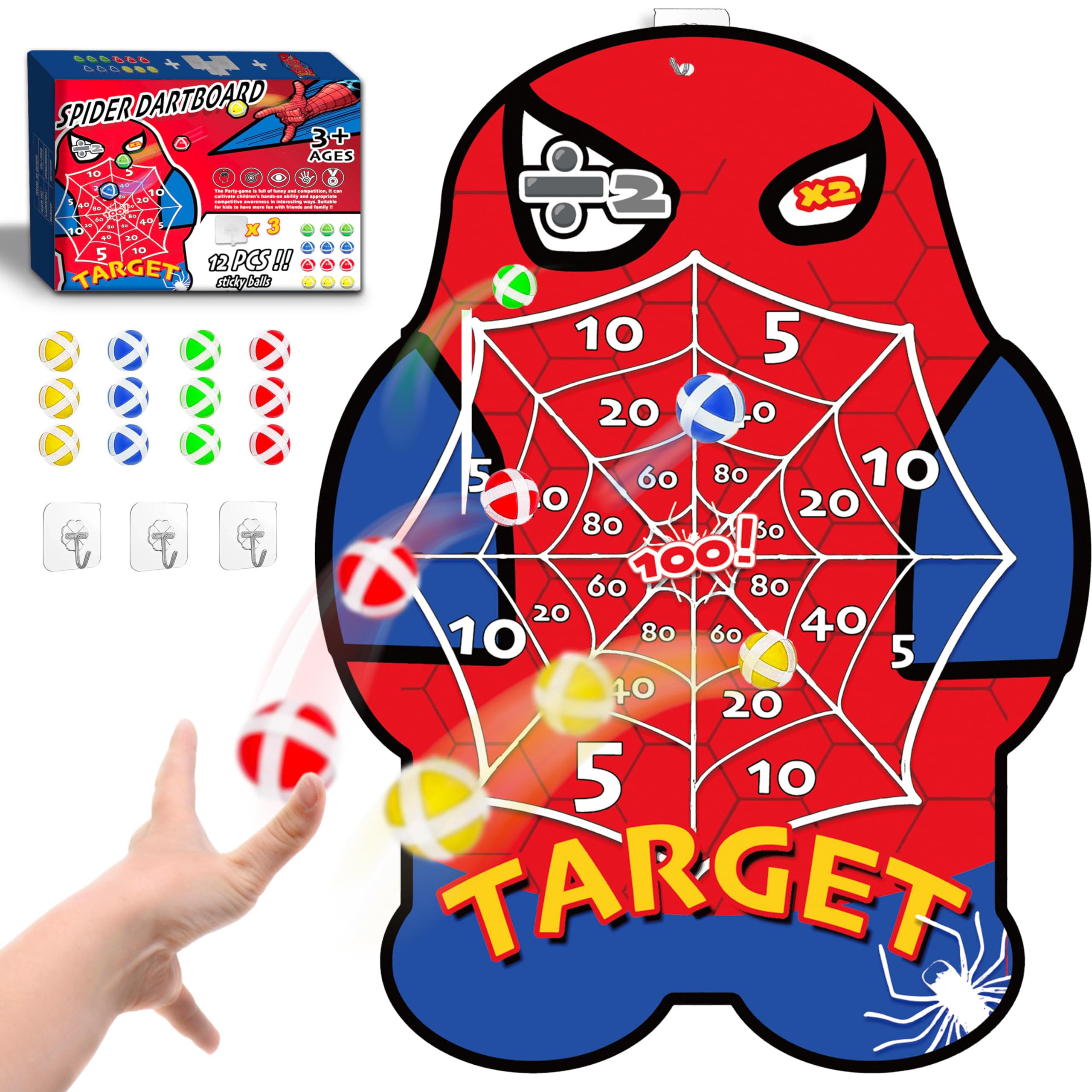 Juegos Aire Libre Niños,Spider Juegos Niños 3 4 5 6 7 8 9 Años, Juguetes para Niños, Juguetes Exterior para Niños Jardin, Diana Niños Diana Dardos con 12 Bolas Pegajosas, 3 Ganchos