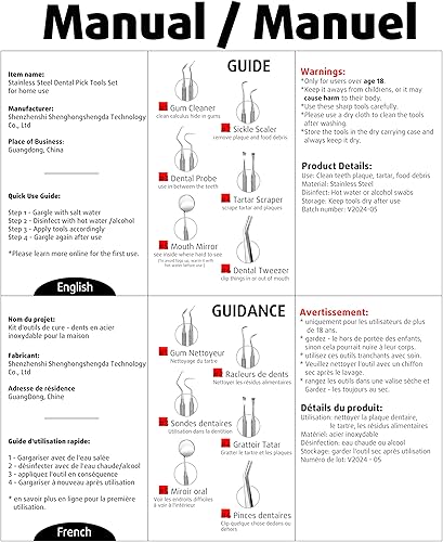 Miniatura 8 de Herramientas dentales, removedor de placa dental, kit de limpieza profesional para higiene dental, raspador de dientes de acero inoxidable