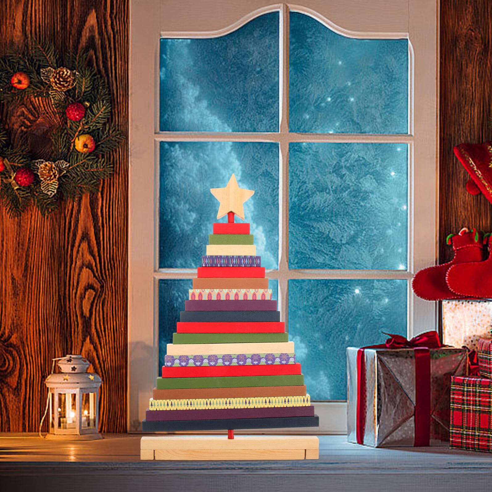 ULTECHNOVO Árbol de Navidad de Madera Giratorio Grande para Escritorio, Adorno Decorativo Navideño Artesanal, Decoración Navideña de Madera para Hogar y Oficina