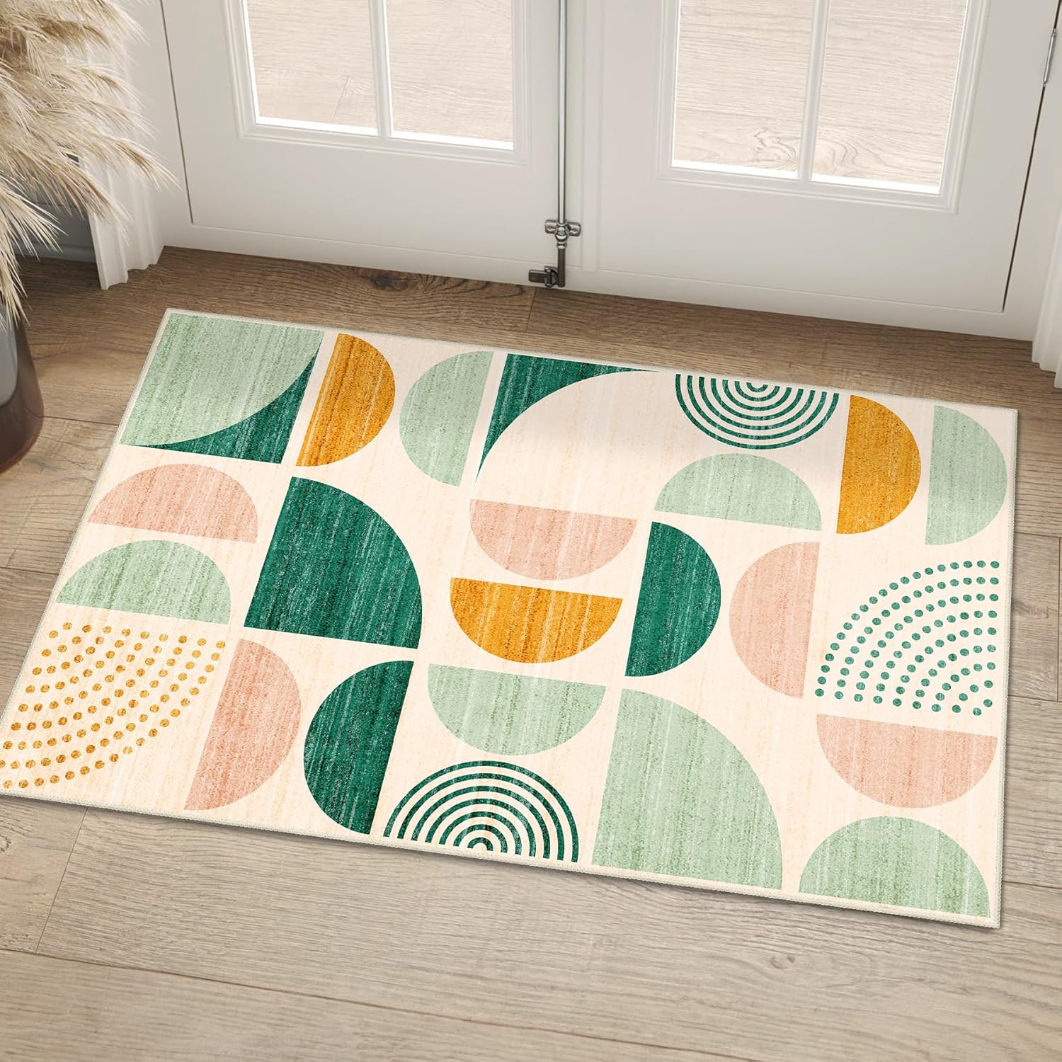 MUJOO Green Small Rug Washable,Boho Area Rugs for Entryway Bathroom Entry Entrance Bedroom Kitchen,Front Door Mat Throw Carpet Non Slip Indoor Soft Modern Abstract 2x3 Sage Green