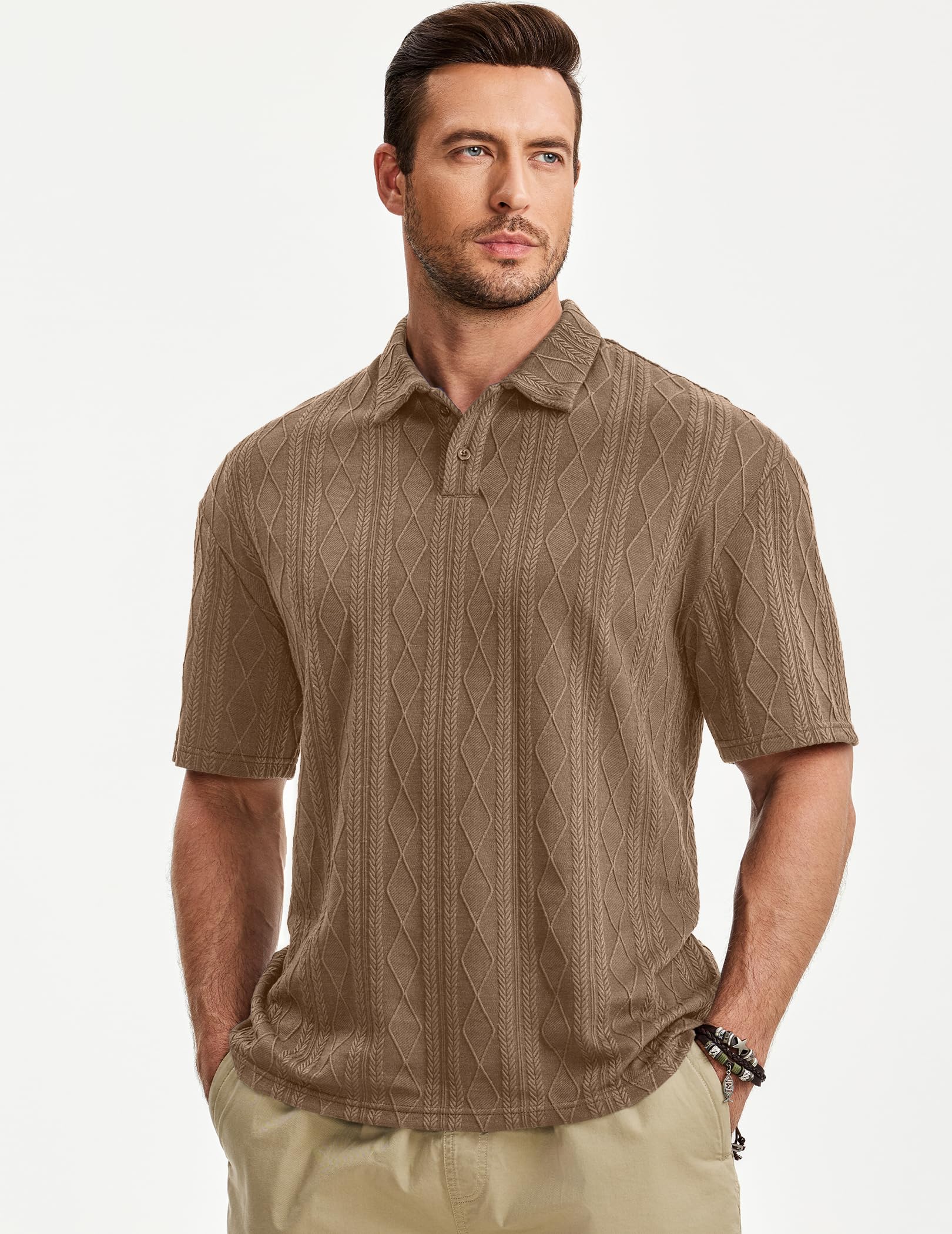 JMIERR Herren Strick Poloshirt Kurzarm Casual Golf Polo Herren mit Struktur Sommer Männer Polohemd T-Shirt S-3XL
