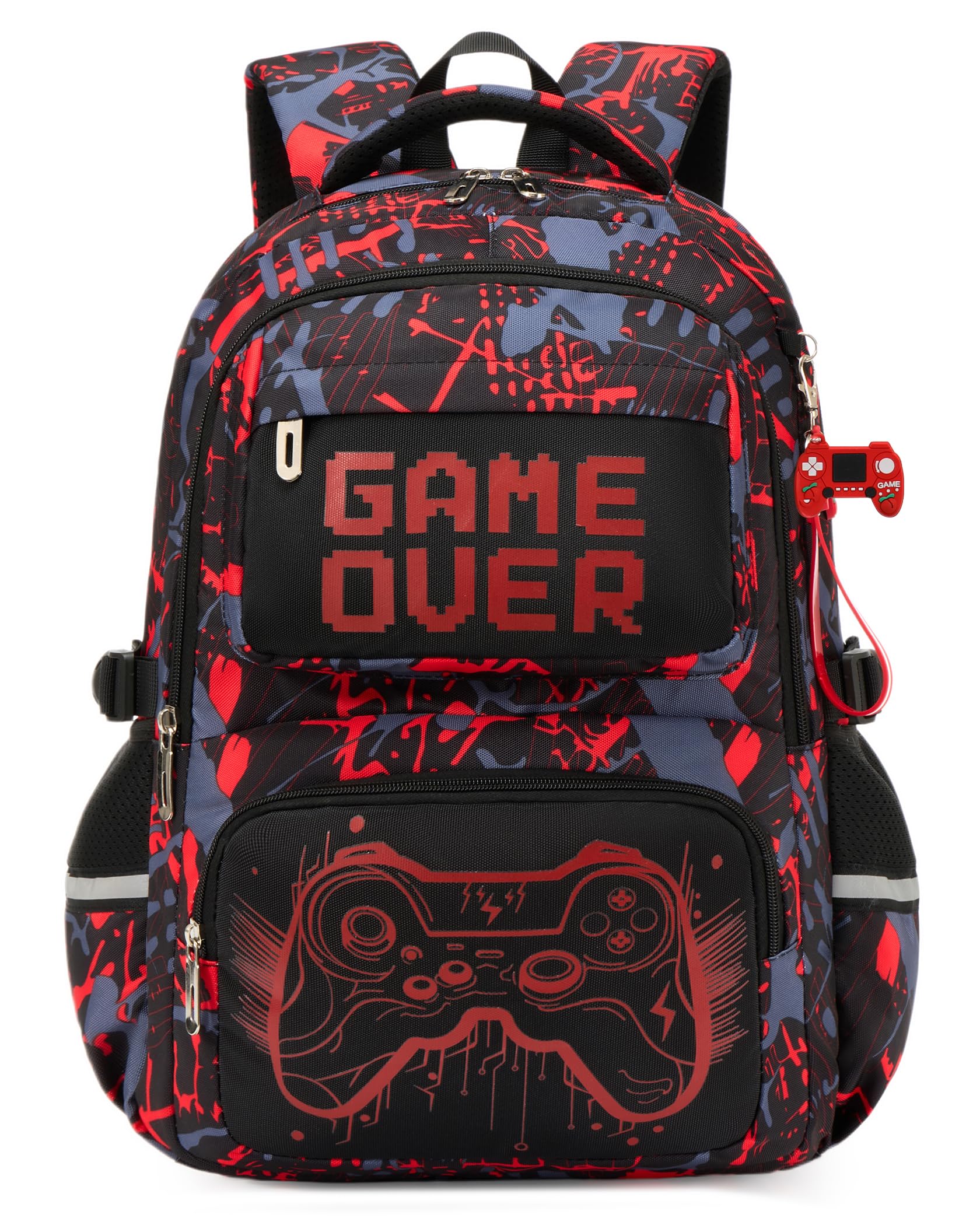 Amythe Sac à Dos Garçon Lumineux, Cartable Scolaire Primaire Adolescent Imperméable Durable, Sac Ecole Enfant avec Bandes Réfléchissantes Grande Capacité pour Voyage, Rouge