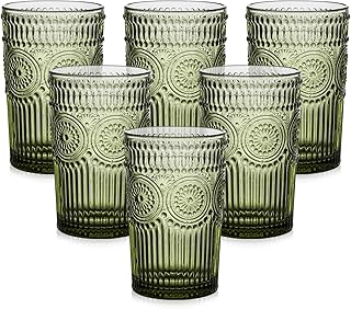 15 Boho Kitchen Ideas for Relaxed Earthy Beautiful Style 39 Vintage Glassware Drinking Glasses Set of 6,13 oz Green Textured Flower ...