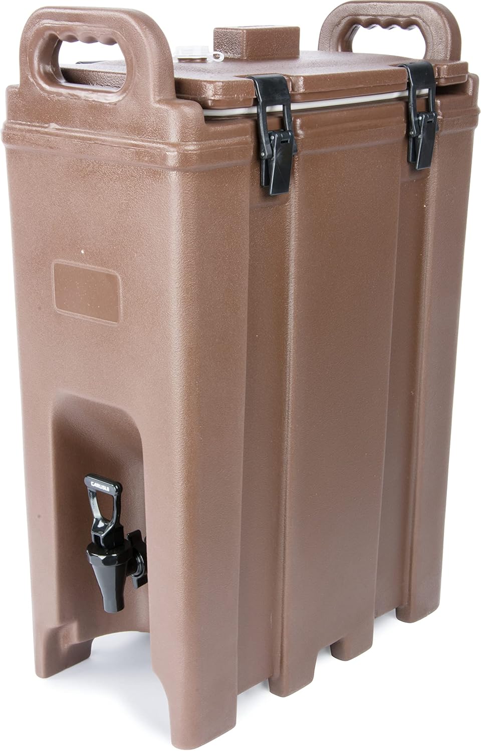 carlisle foodservice products cateraide insulated beverage dispenser with handles for catering, events, kitchens, and restaurants, plastic, 5 gallons, brown