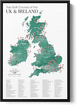 UK & Ireland Golf Courses Push Pin Map - Track Your UK & Ireland Golf Travels - Barnwood Gray Frame