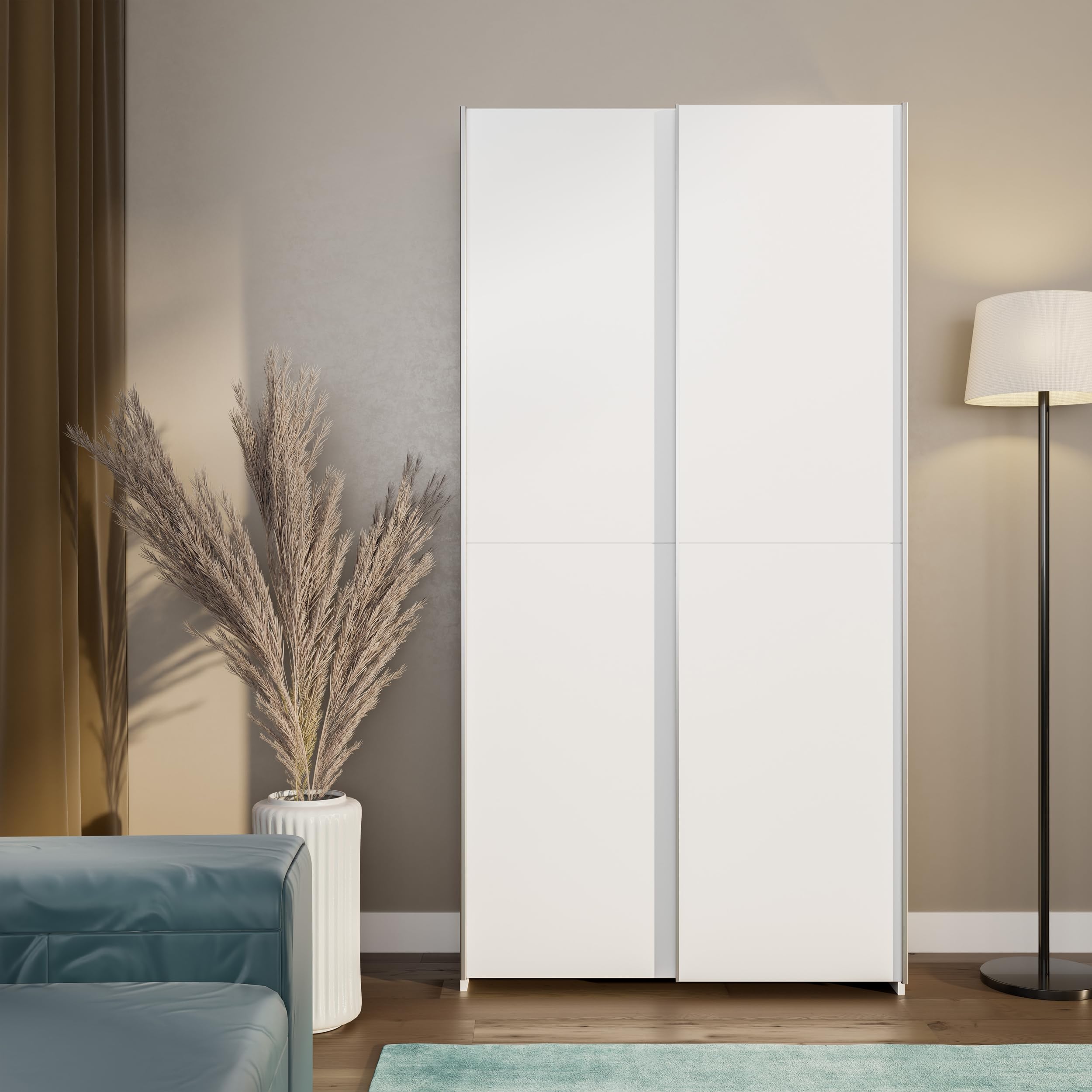 Forte Home Nook Merhzweckschrank 100 40, moderner Schwebetürenschrank mit 2 Türen, schmal, Flur, Holzwerkstoff, Weiß, 100,1 cm breit x 190,5 cm hoch x 39,1 cm tief