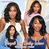 Vista 5 de Lady Miranda Peluca de ondas sueltas con parte de encaje, color puro, rizado natural, sintético, resistente al calor, peluca completa para mujer