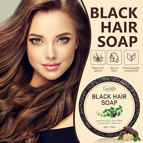 Miniatura 7 de Jabón negro para cabello gris, barra rejuvenecedora para oscurecer el cabello, uso diario suave, barra de champú inverso gris melena, fórmula a base