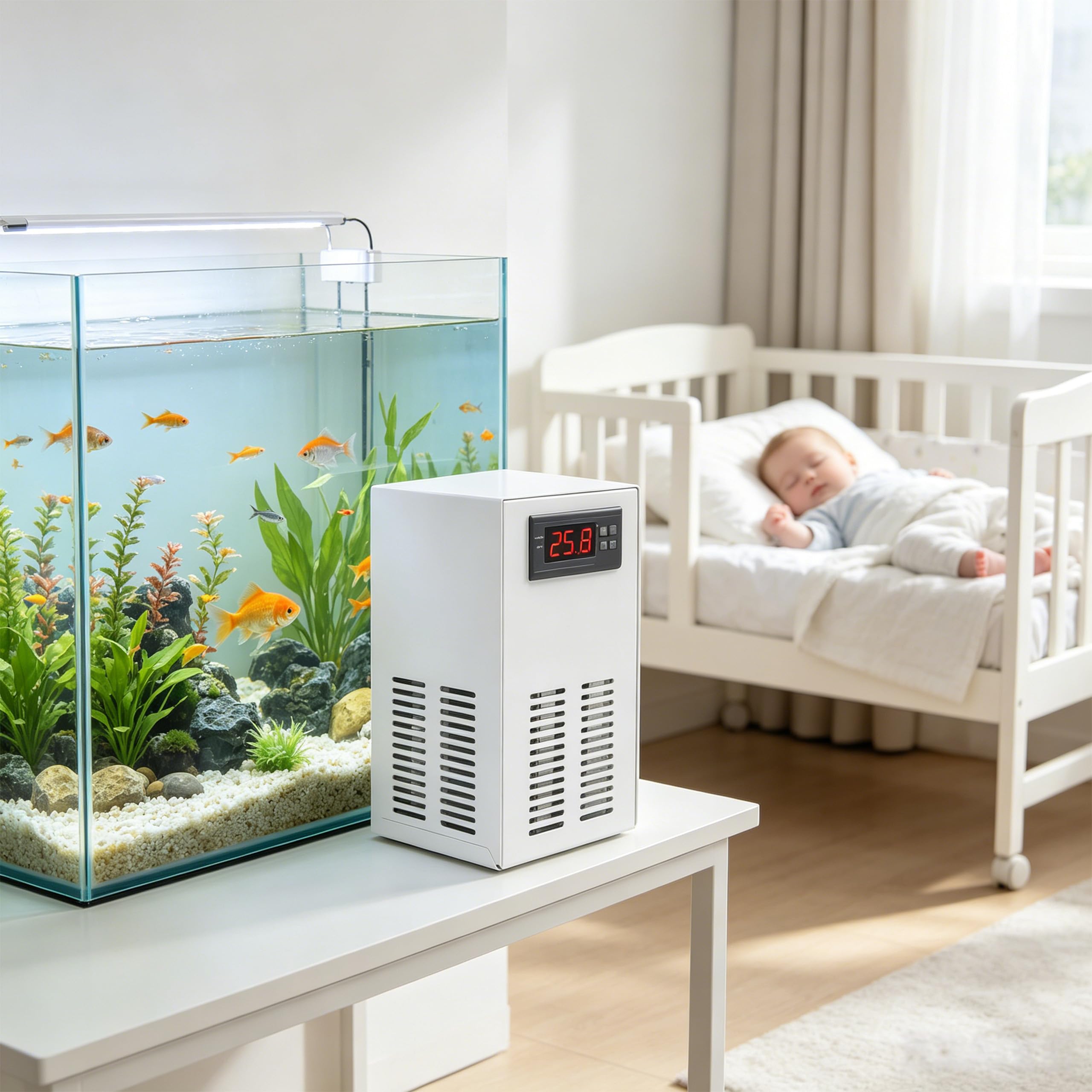 Aquarium-Kühler, 35LGeräuscharmer Wasserkühler, Intelligente Temperaturregelung, Leises Kühlsystem，Wassertanks & Fischtanks